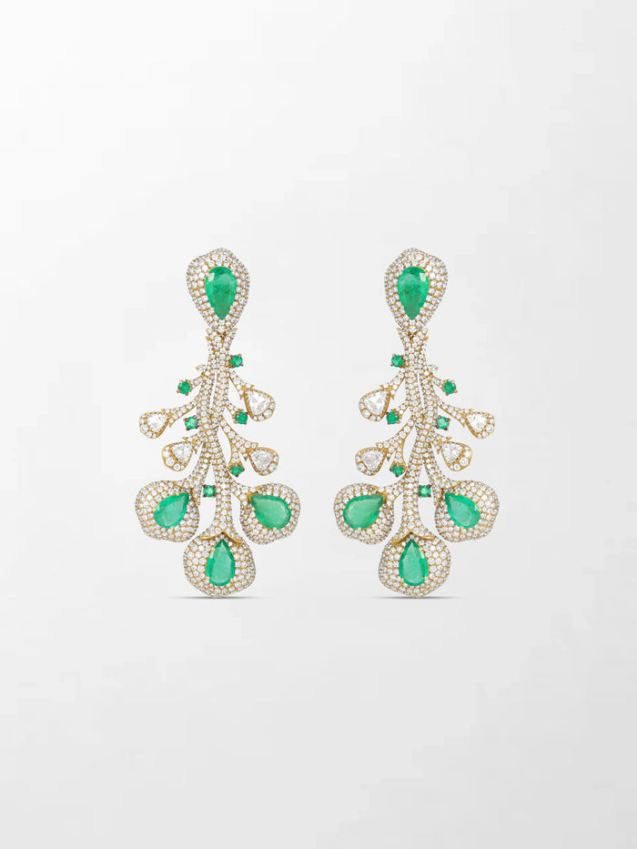 Emerald and Diamond Bloom Chandelier Earrings