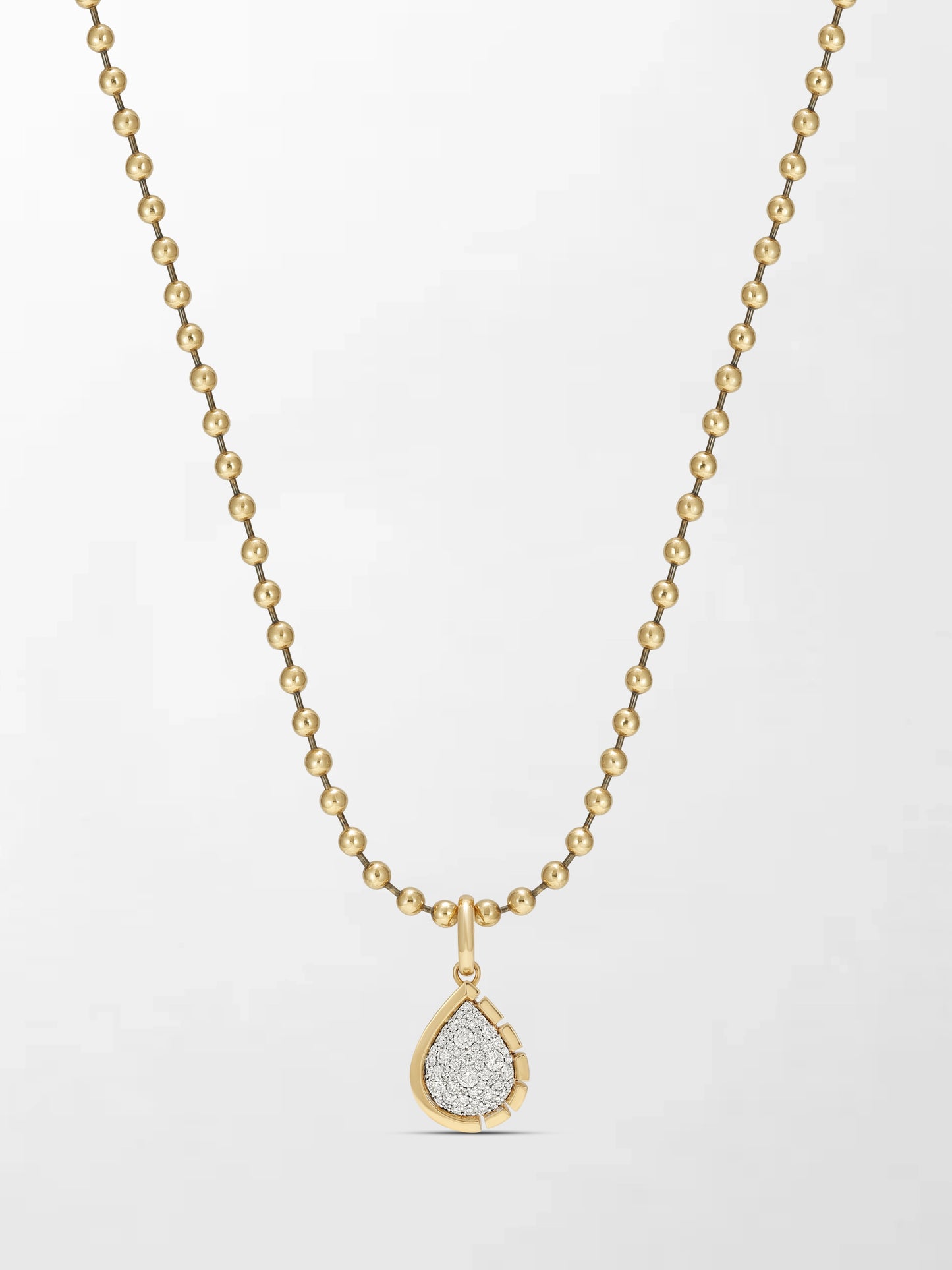 Split Bezel Snow Teardrop Pendant with Ball Chain