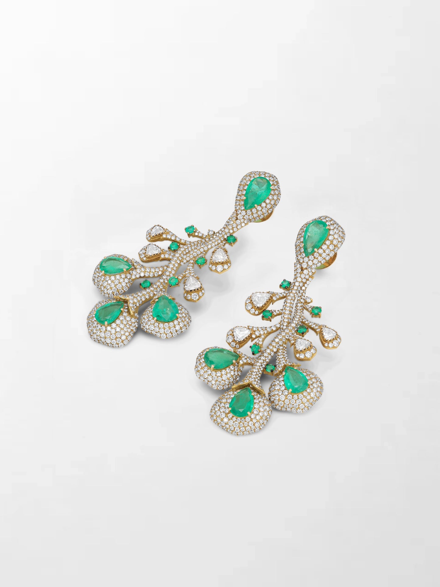 Emerald and Diamond Bloom Chandelier Earrings