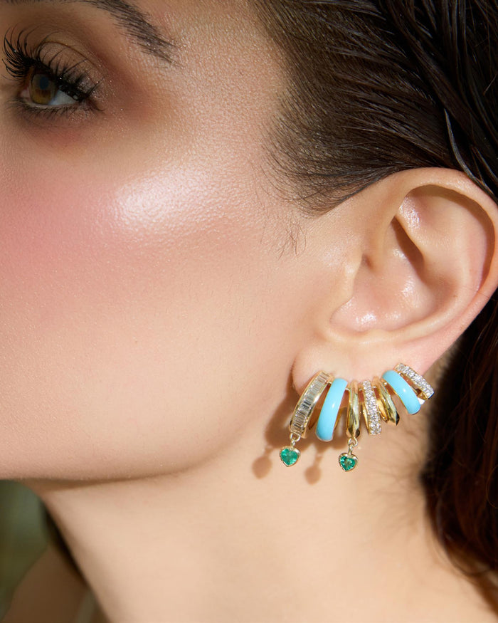 Blue Enamel Heart Mismatch Emerald Climbers