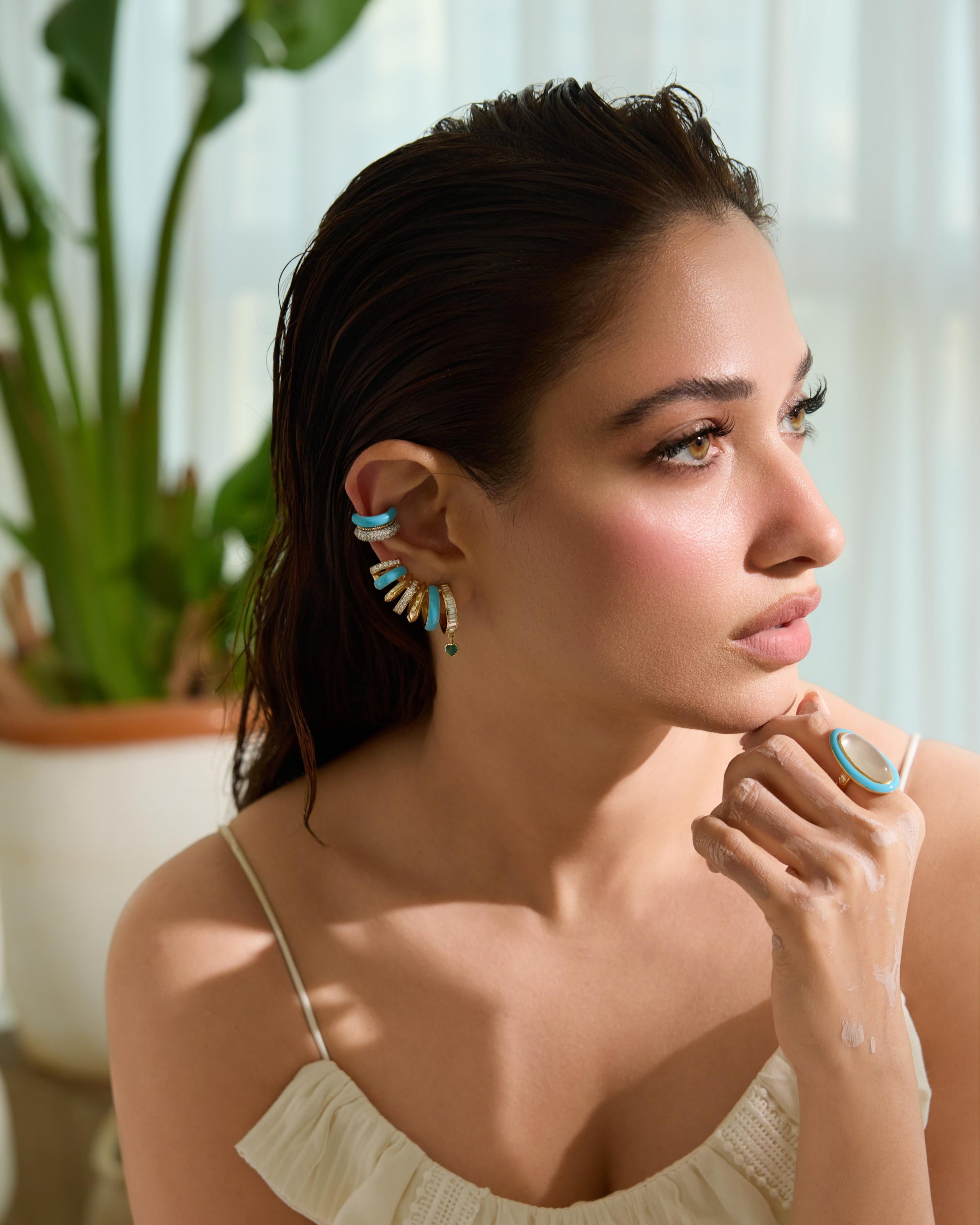 Blue Enamel Pavé Ear Cuff
