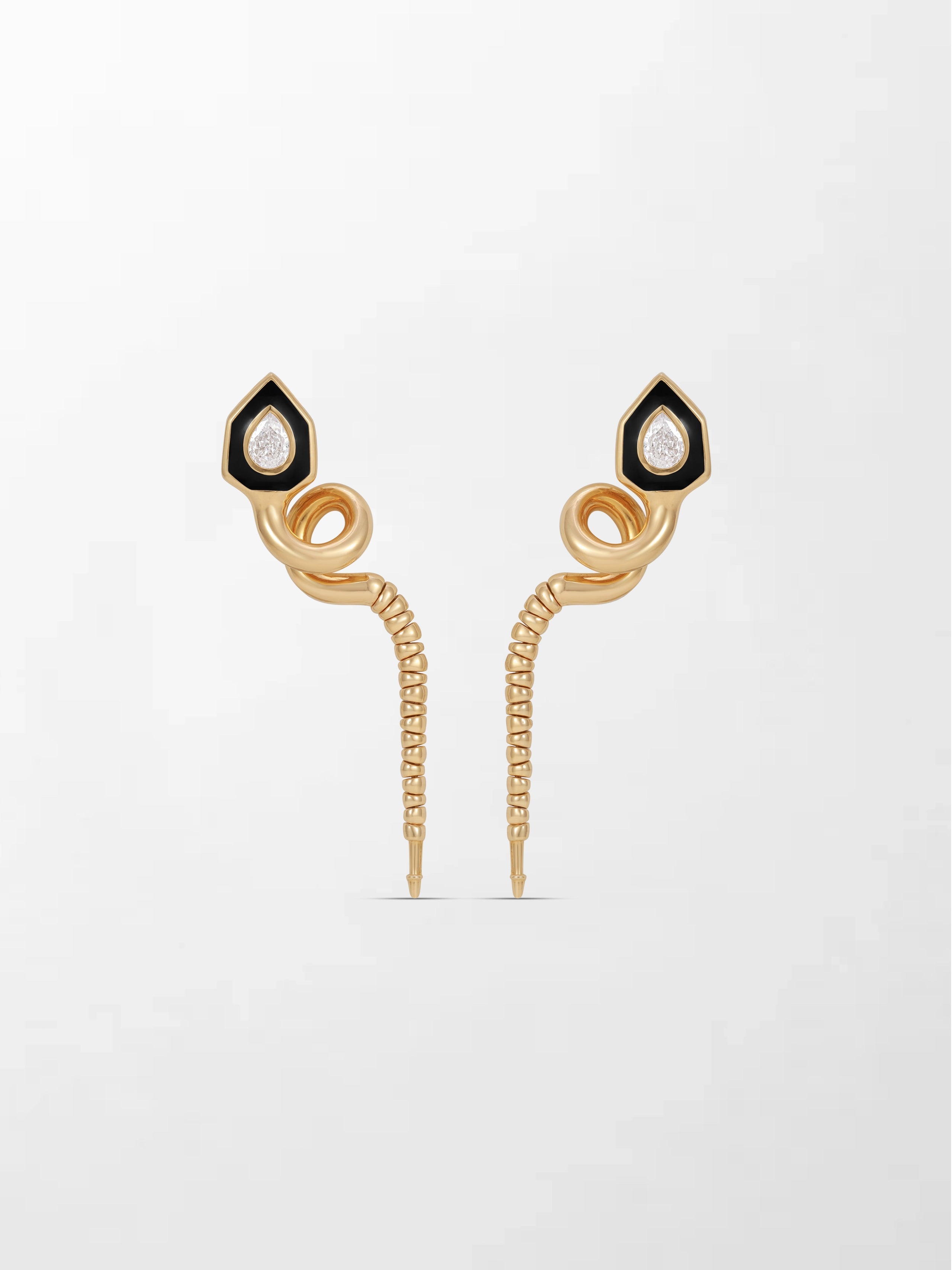 Diamond & Enamel Serpent Drop Earrings