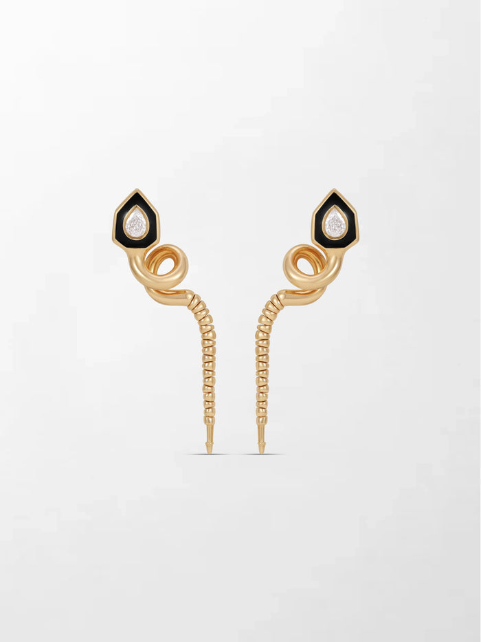 Diamond & Enamel Serpent Drop Earrings