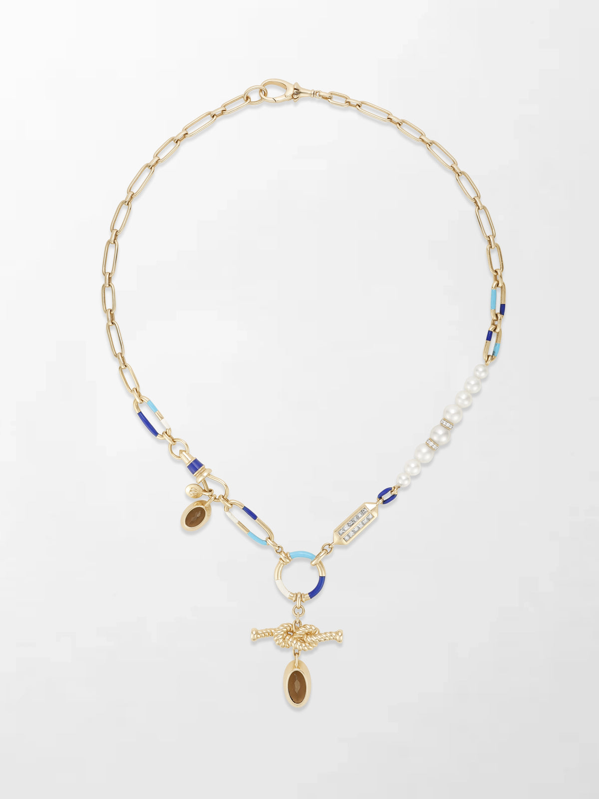 Sailor’s Knot Pearl & Smoky Quartz Necklace