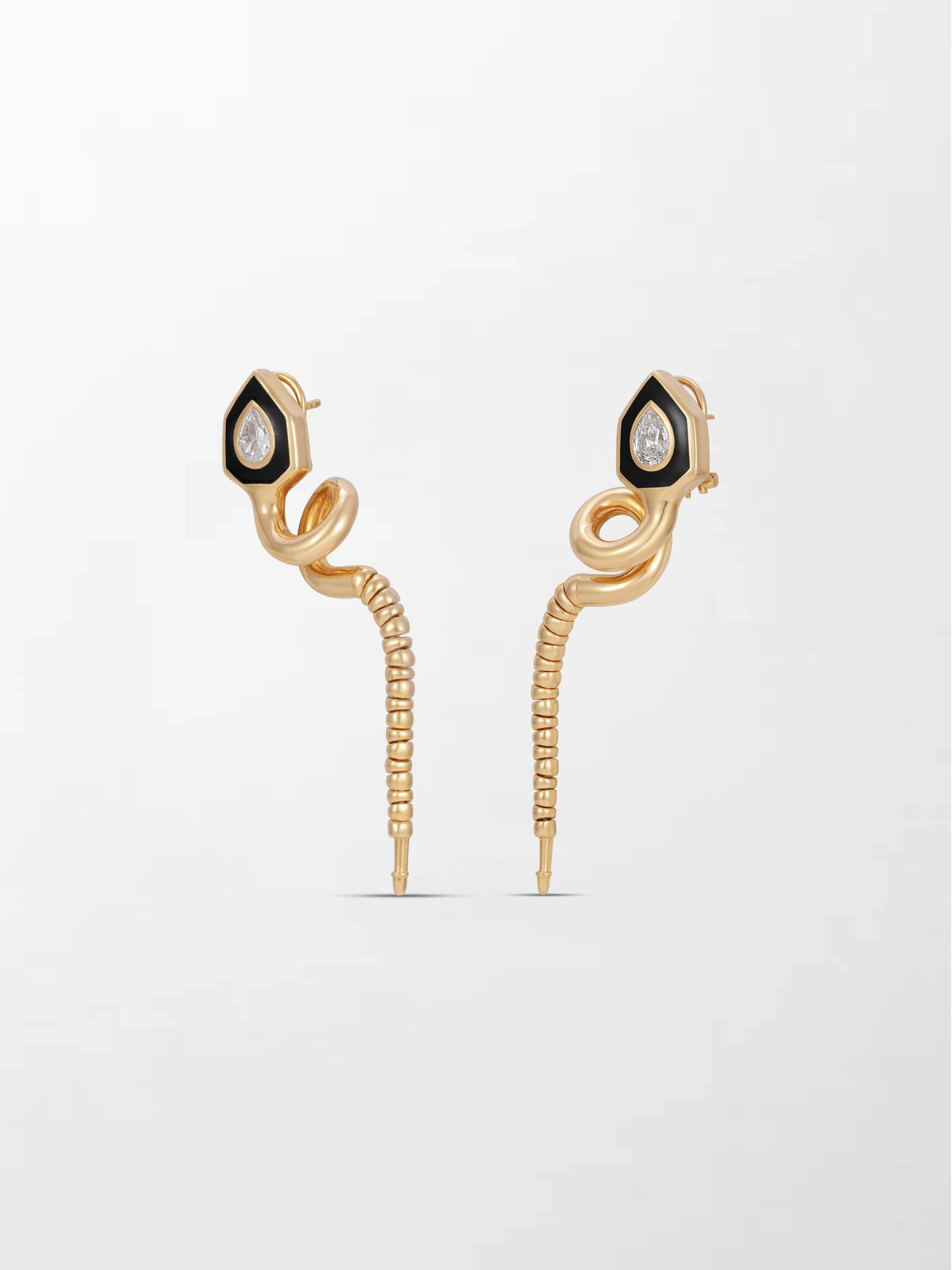 Diamond & Enamel Serpent Drop Earrings