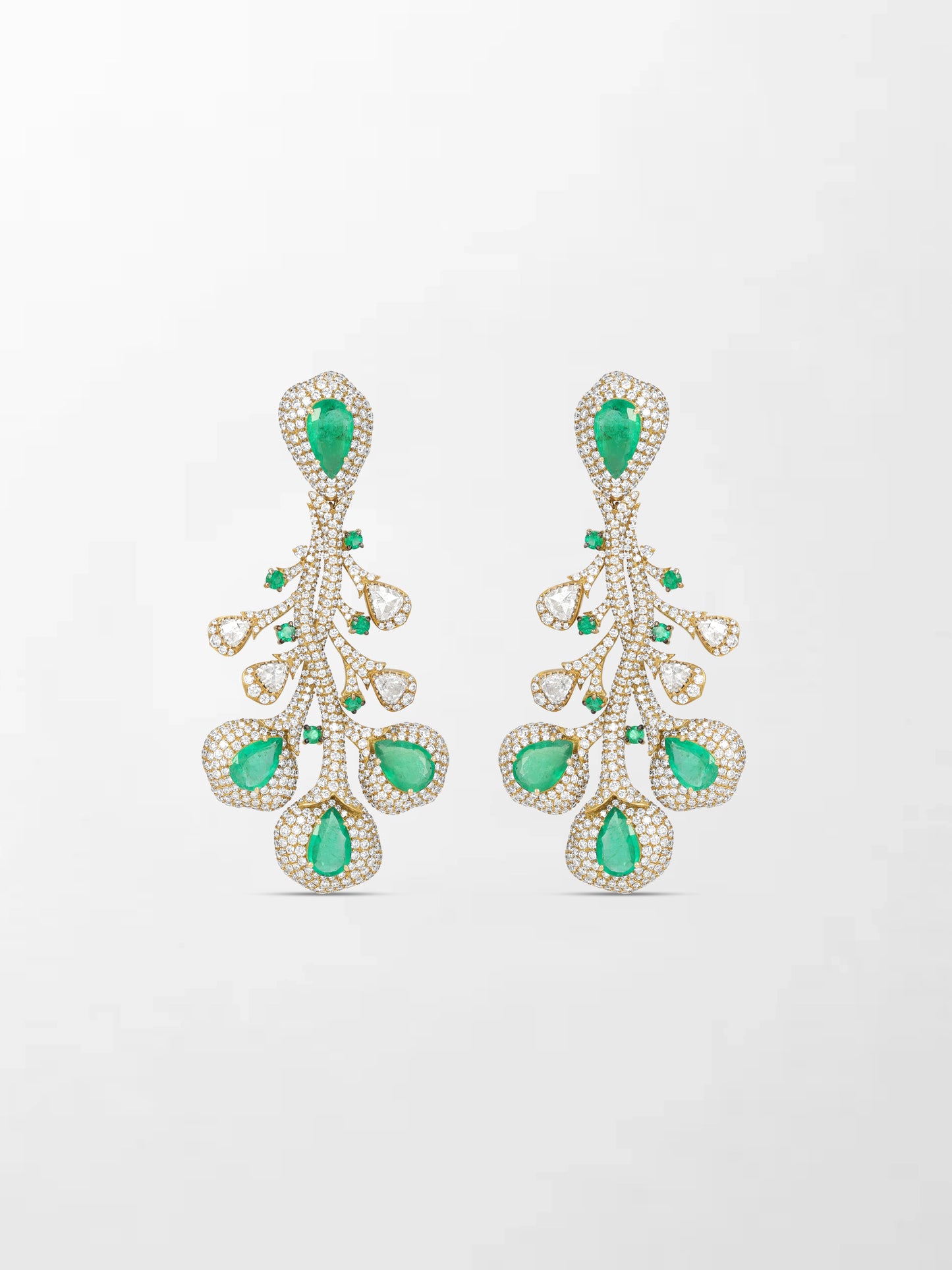 Emerald and Diamond Bloom Chandelier Earrings