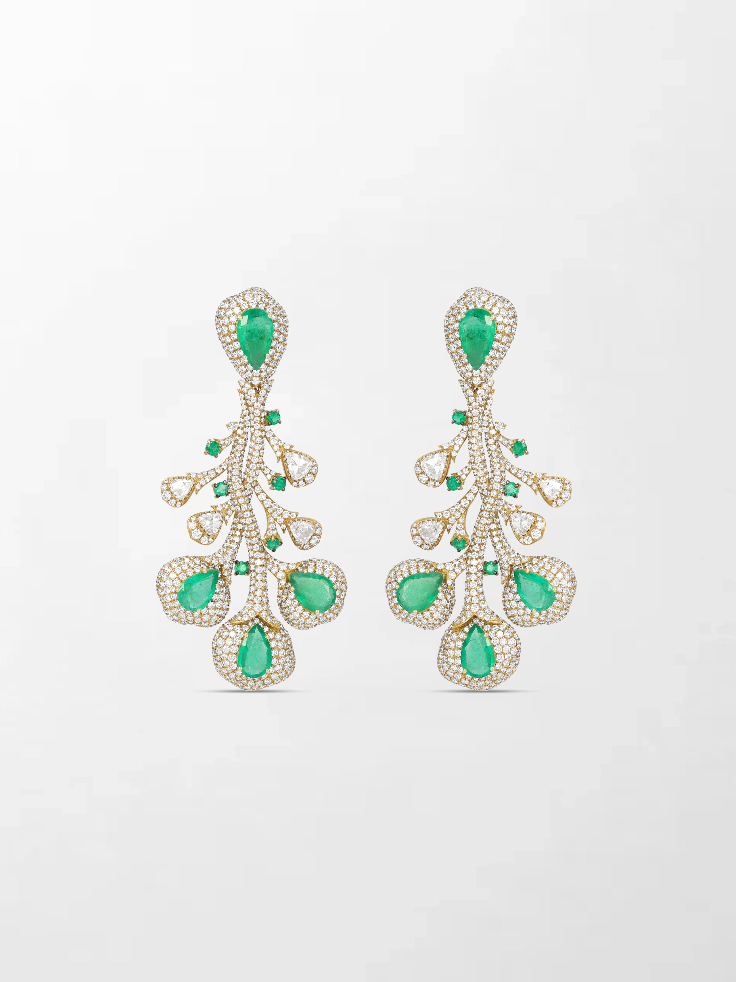 Emerald and Diamond Bloom Chandelier Earrings