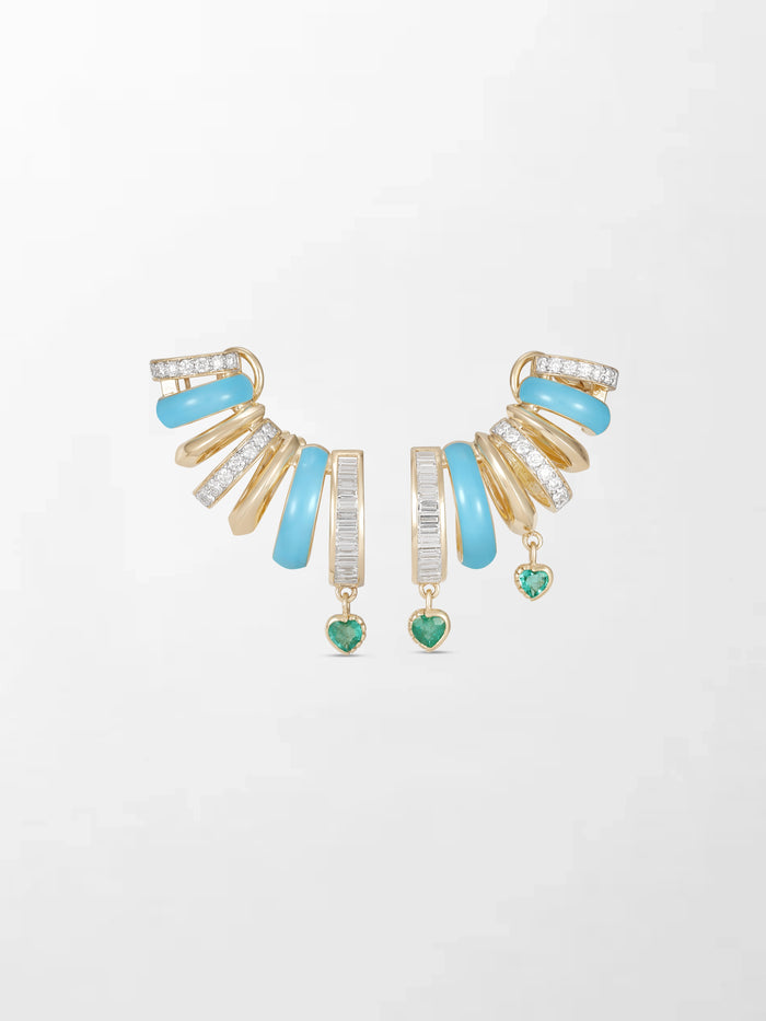 Blue Enamel Heart Mismatch Emerald Climbers