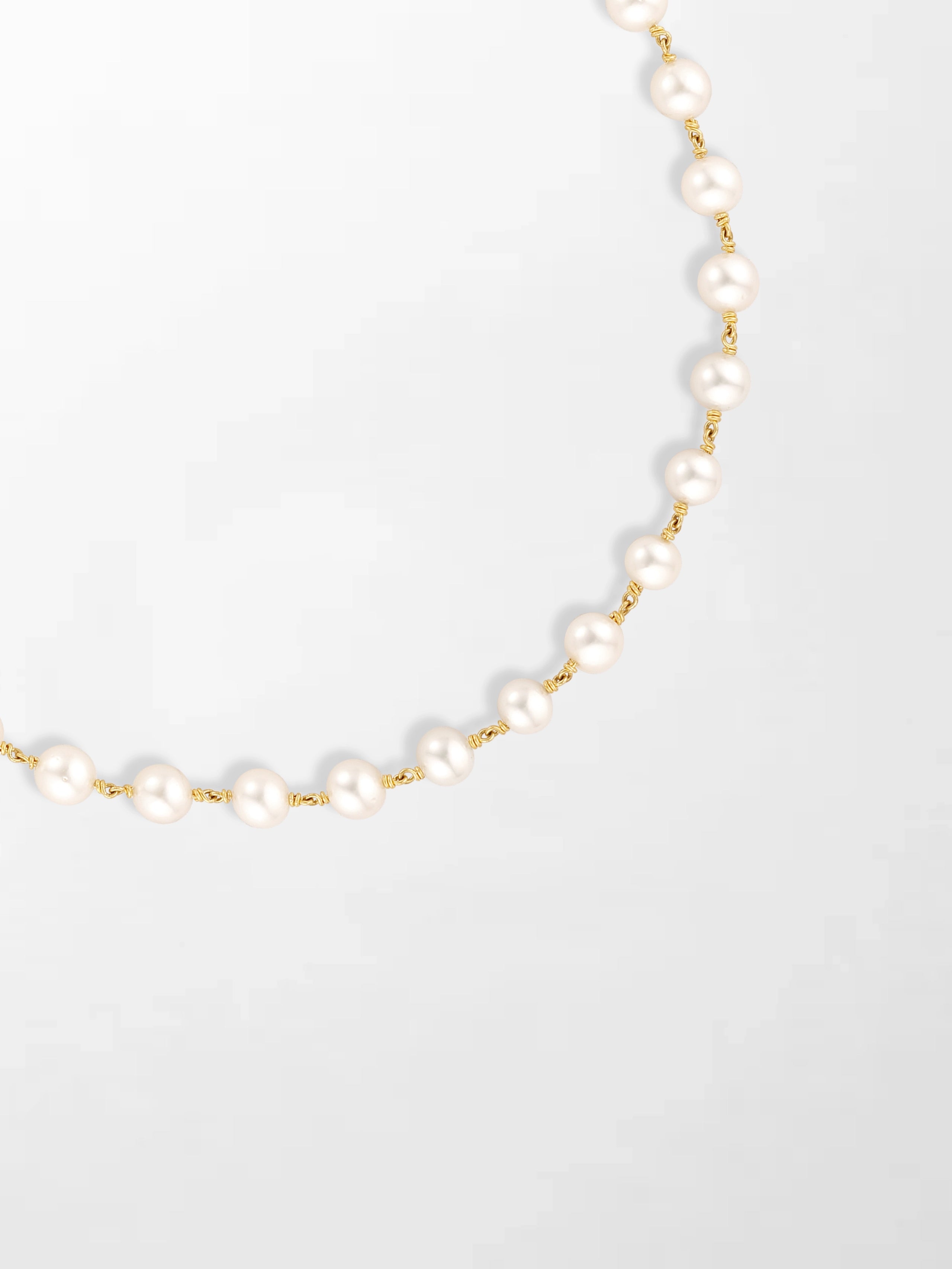 Akoya Pearl Necklace with Split Bezel Pear Pendant
