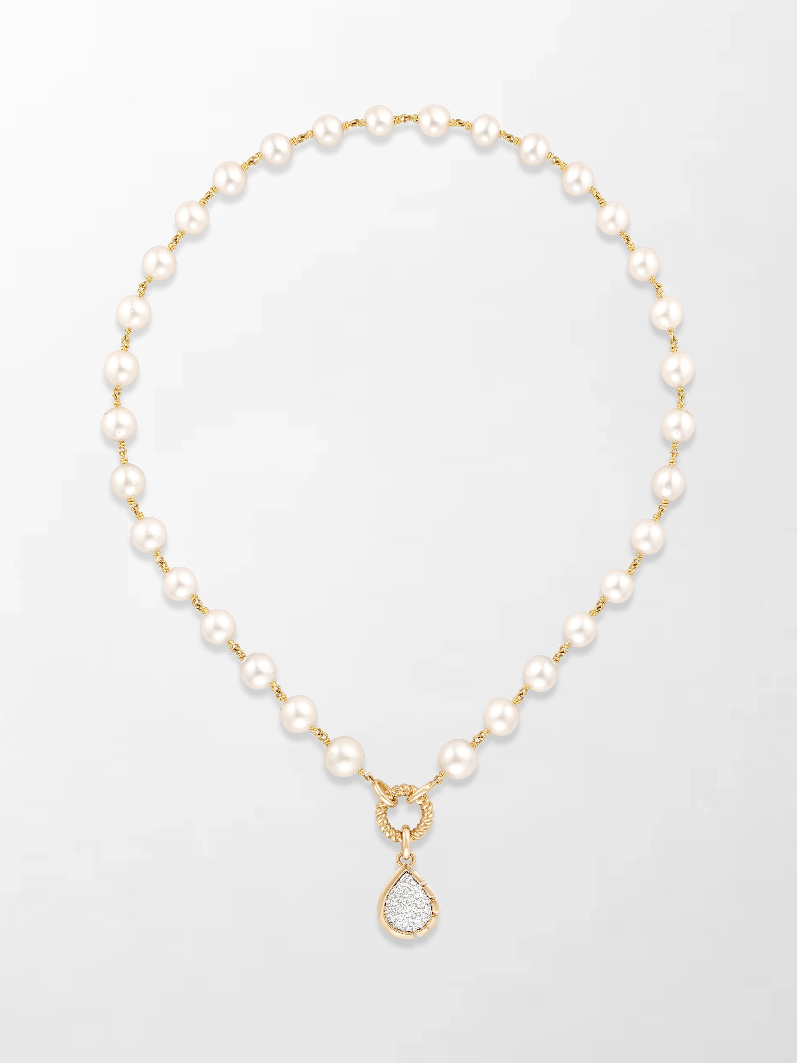 Akoya Pearl Necklace with Split Bezel Pear Pendant