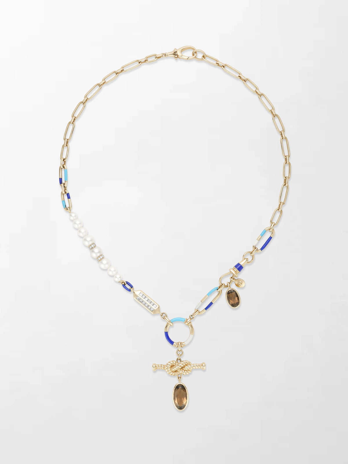 Sailor’s Knot Pearl & Smoky Quartz Necklace