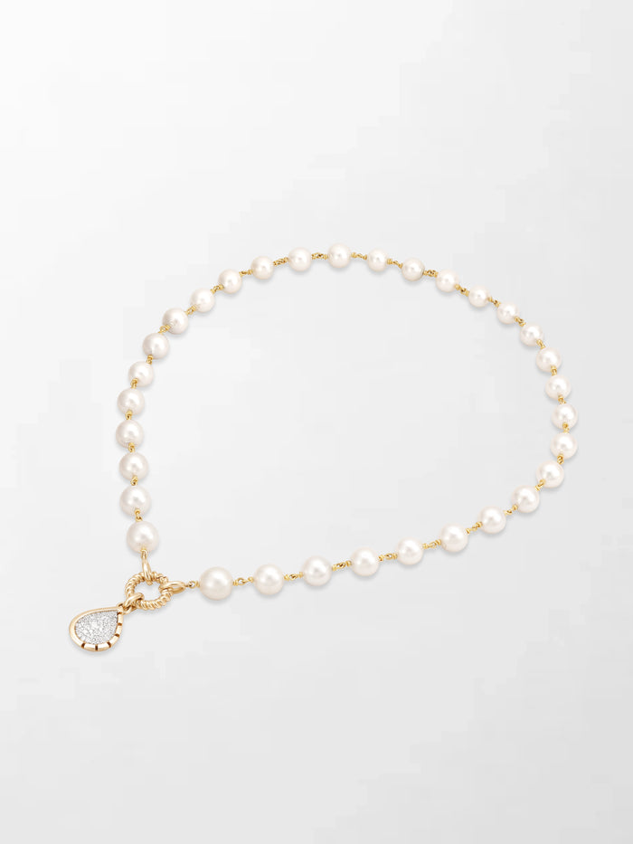 Akoya Pearl Necklace with Split Bezel Pear Pendant