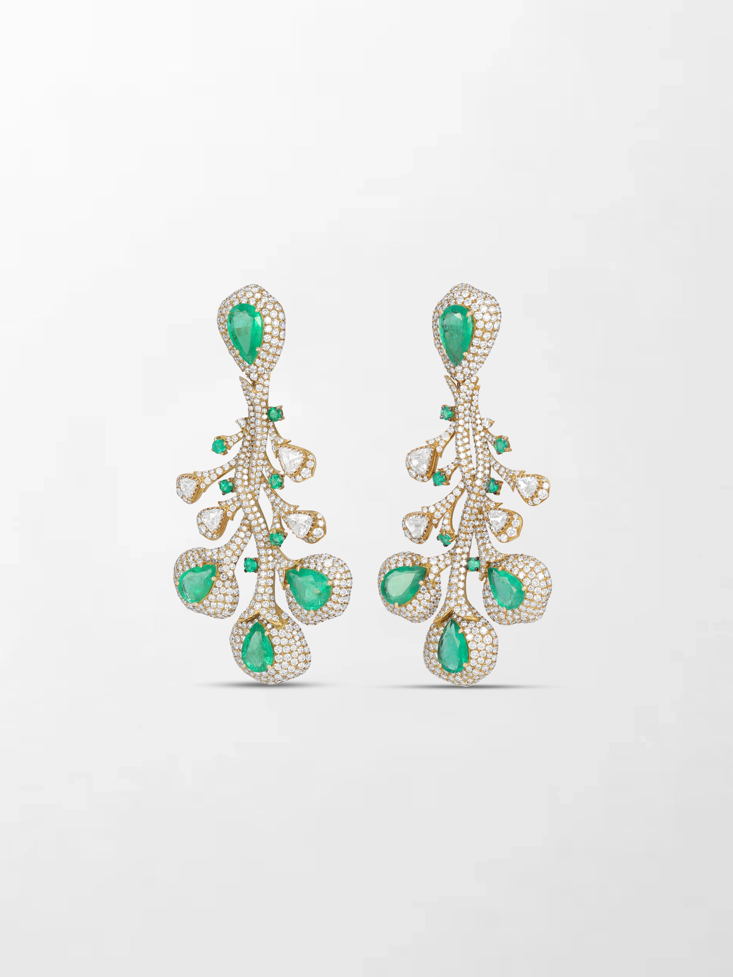 Emerald and Diamond Bloom Chandelier Earrings