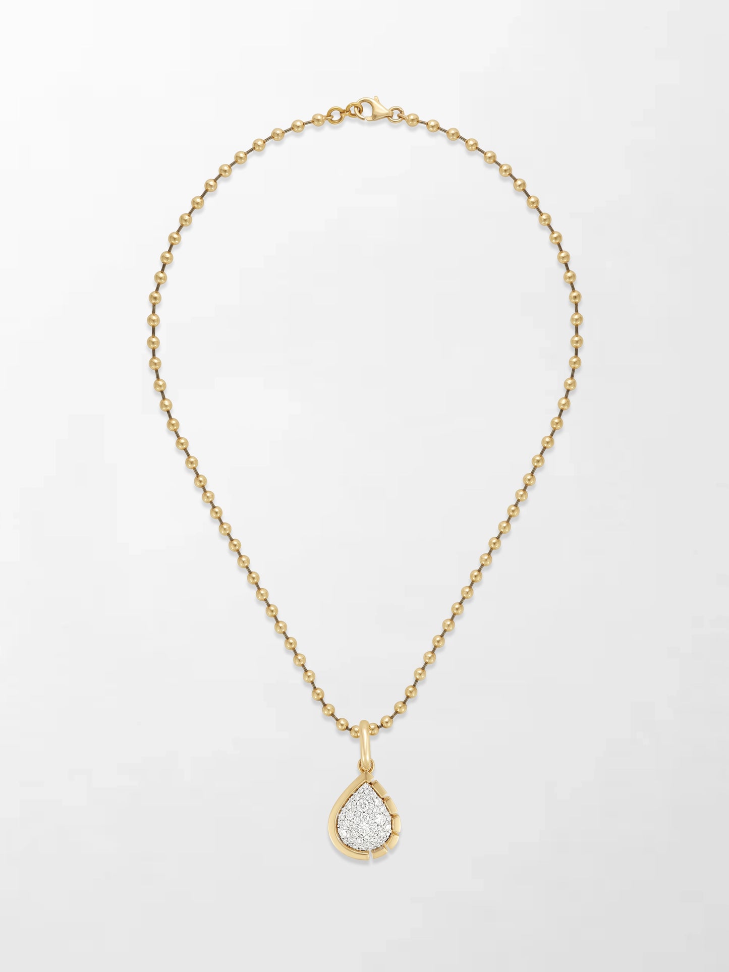 Split Bezel Snow Teardrop Pendant with Ball Chain