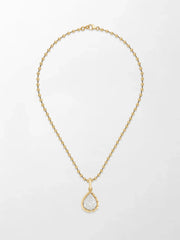 Split Bezel Snow Teardrop Pendant with Ball Chain
