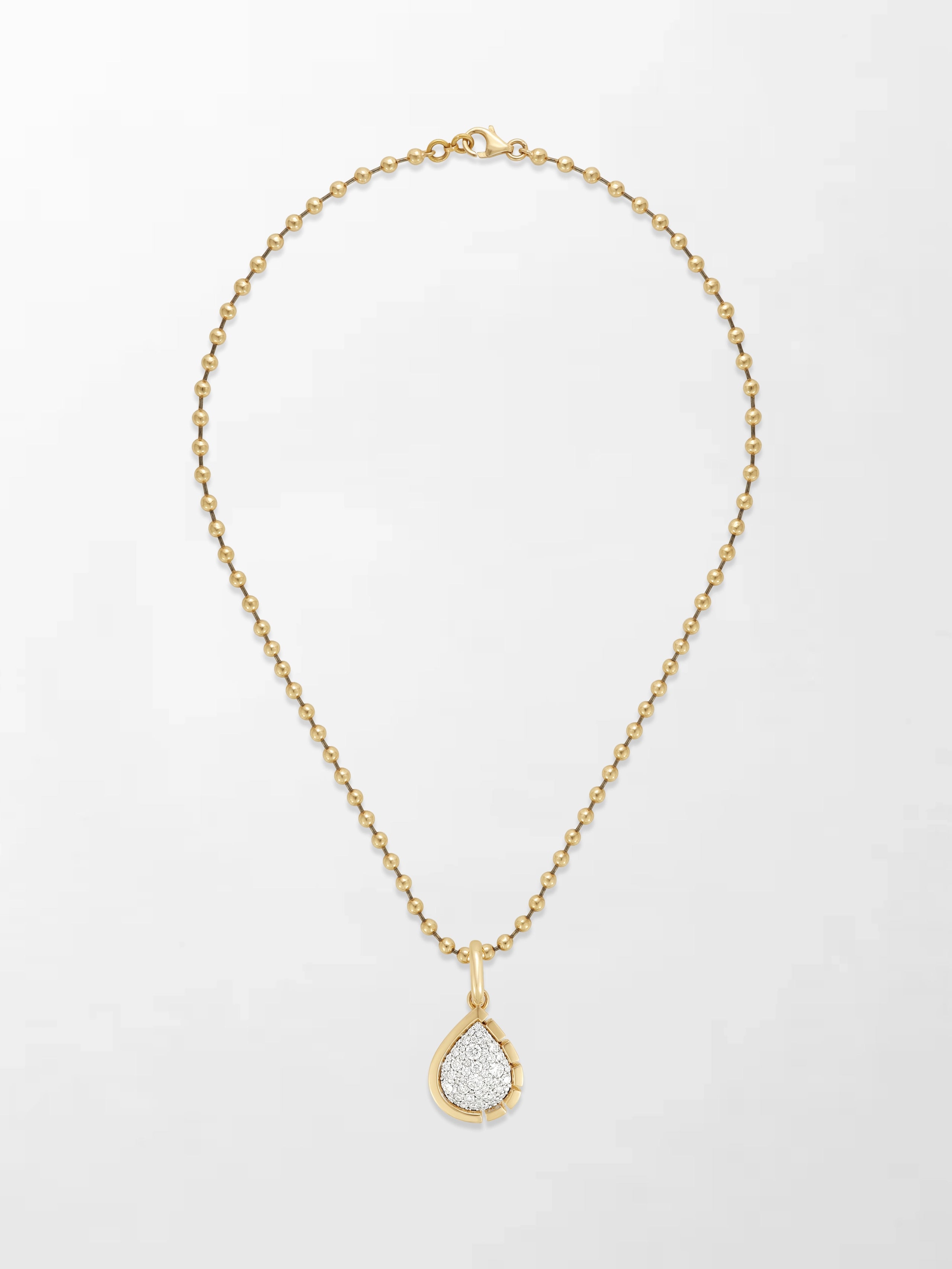 Split Bezel Snow Teardrop Pendant with Ball Chain