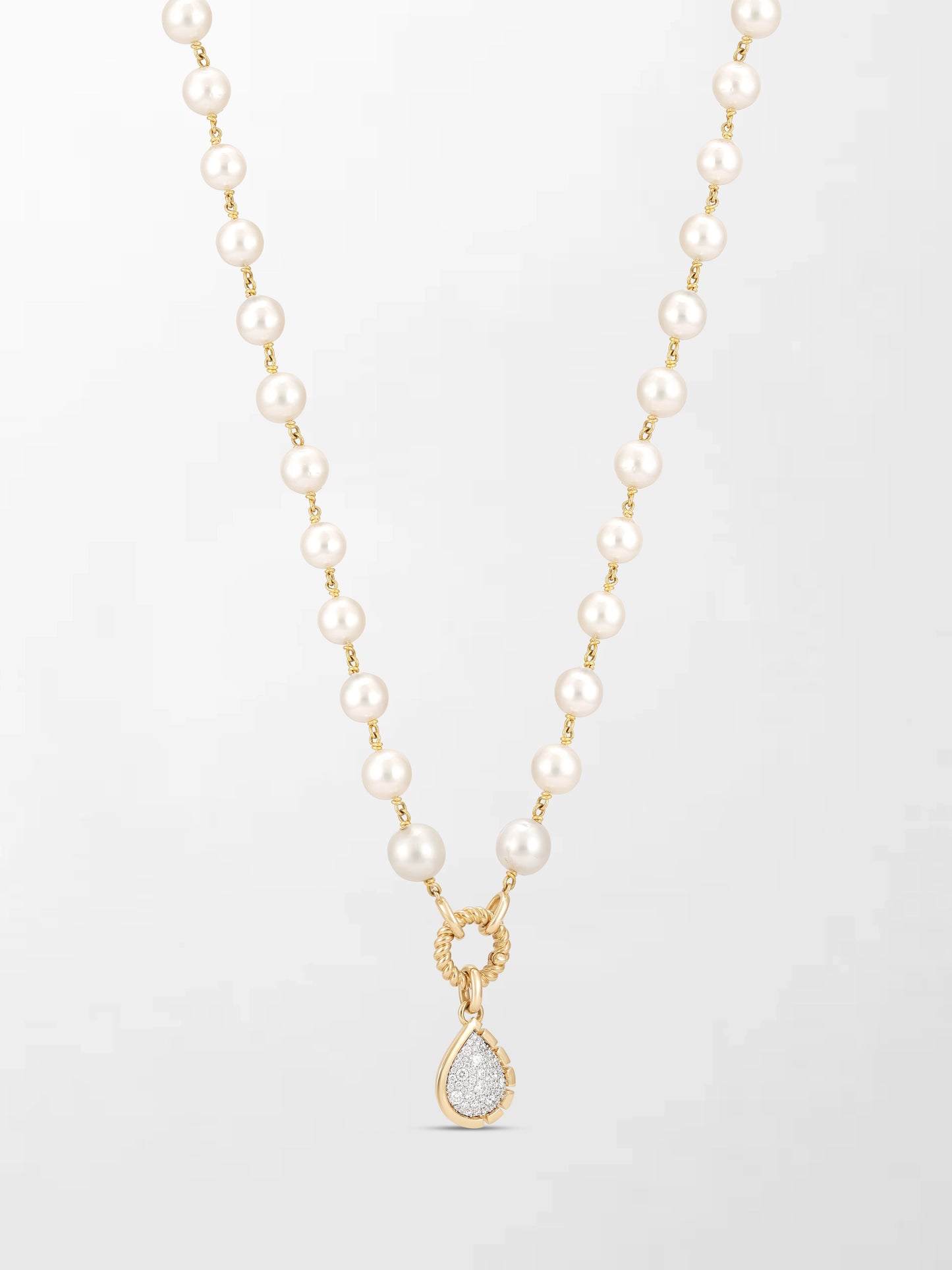 Akoya Pearl Necklace with Split Bezel Pear Pendant