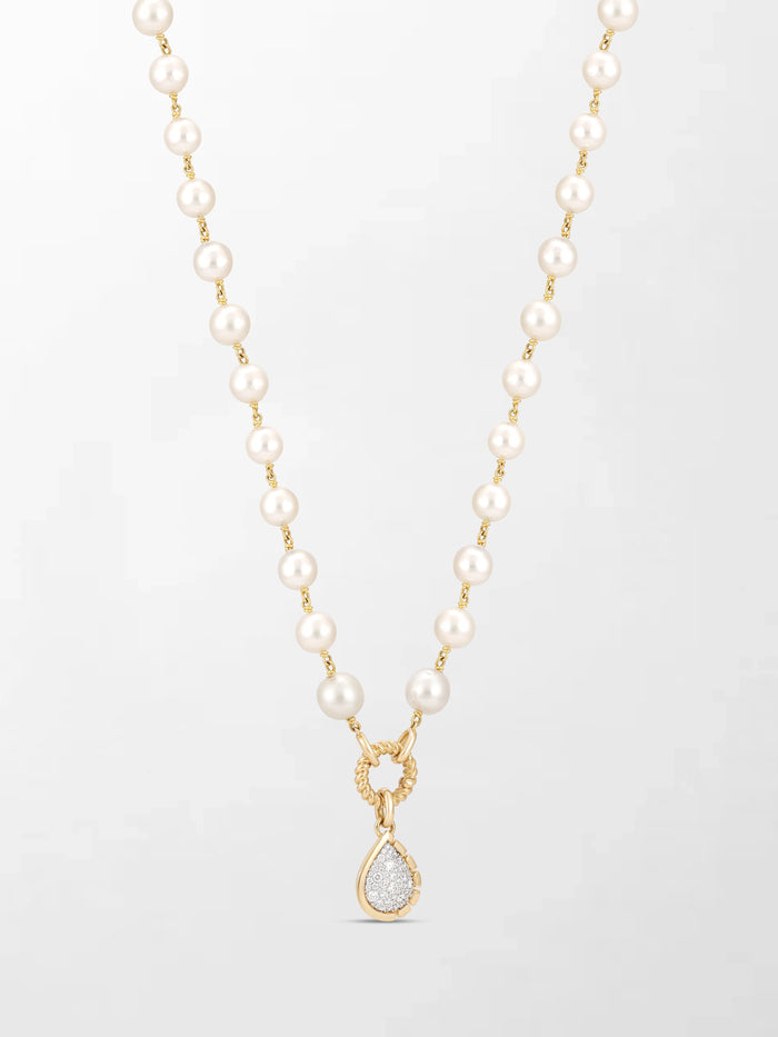 Akoya Pearl Necklace with Split Bezel Pear Pendant