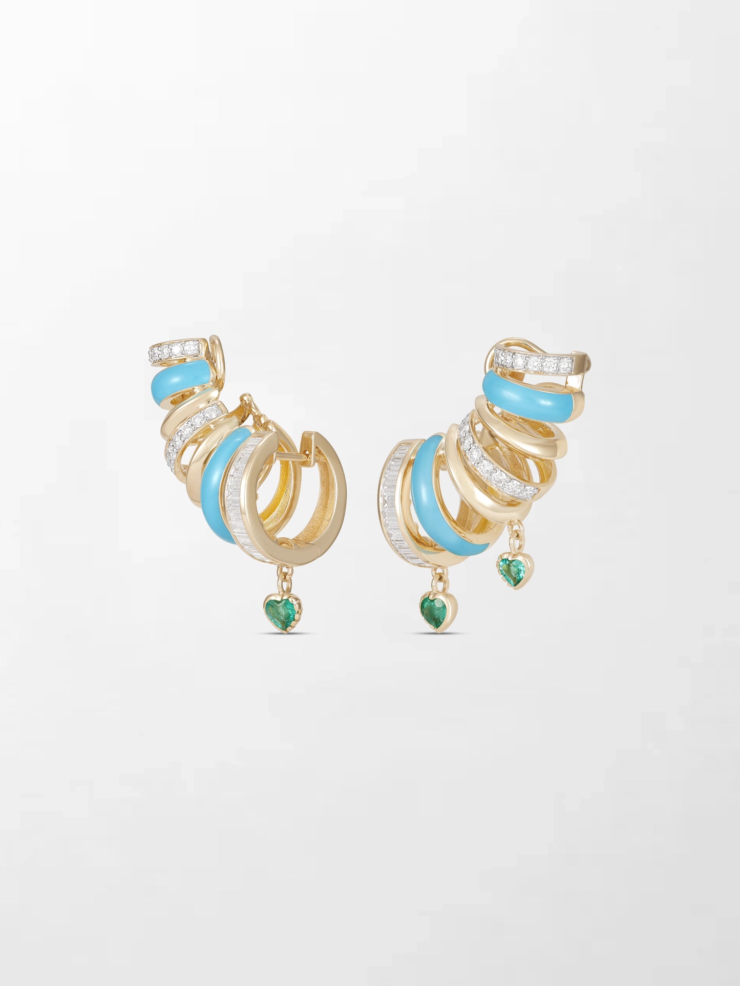 Blue Enamel Heart Mismatch Emerald Climbers