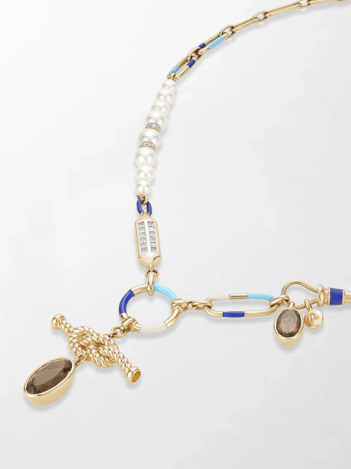 Sailor’s Knot Pearl & Smoky Quartz Necklace