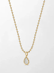 Split Bezel Snow Teardrop Pendant with Ball Chain