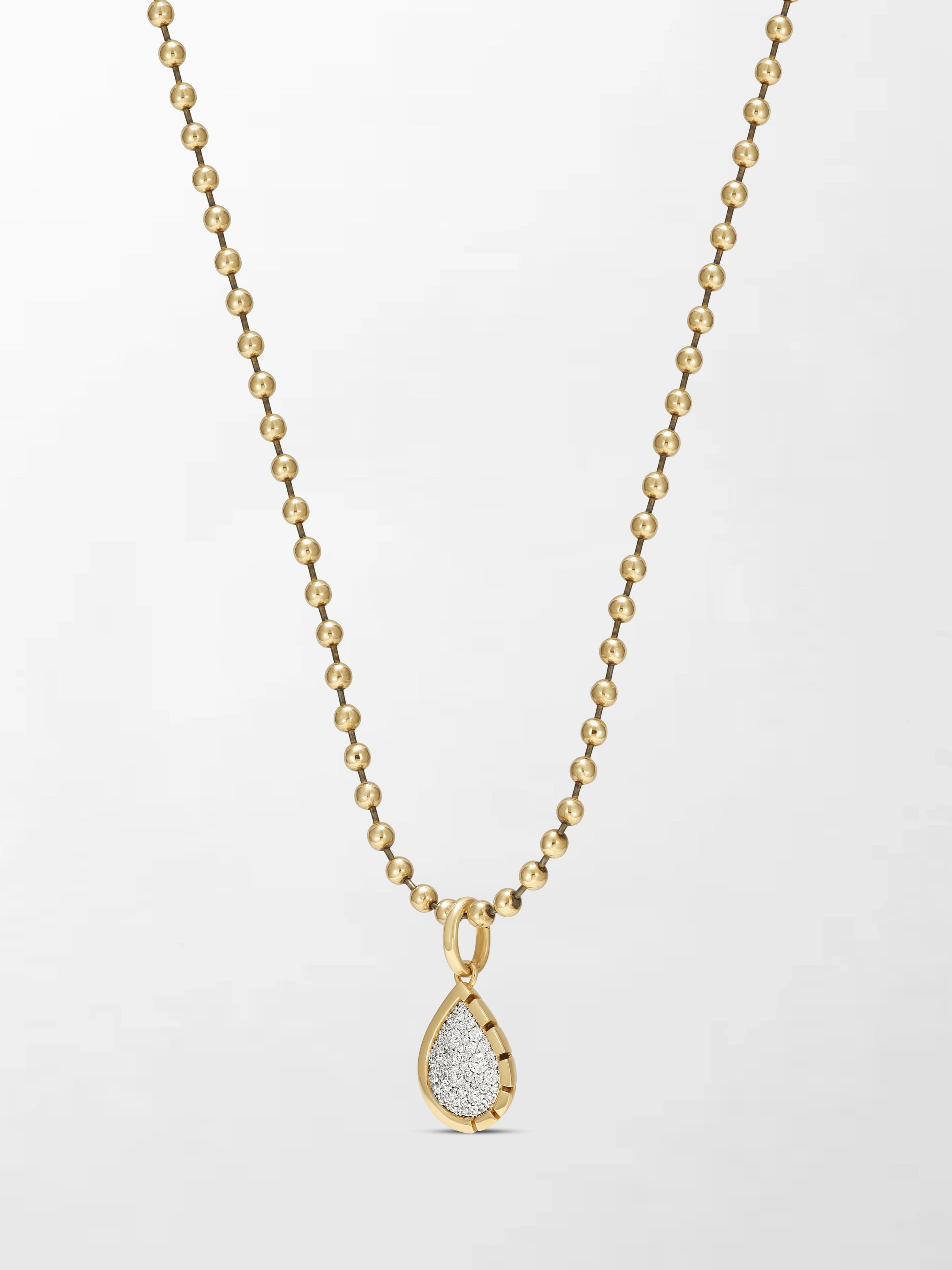 Split Bezel Snow Teardrop Pendant with Ball Chain