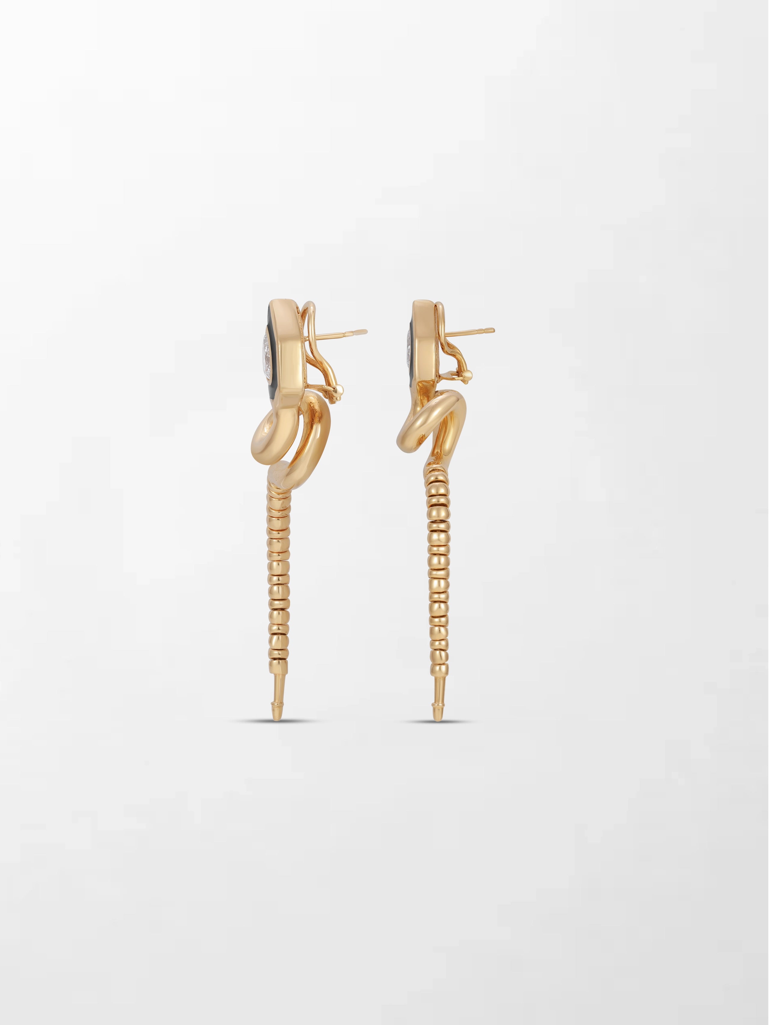 Diamond & Enamel Serpent Drop Earrings
