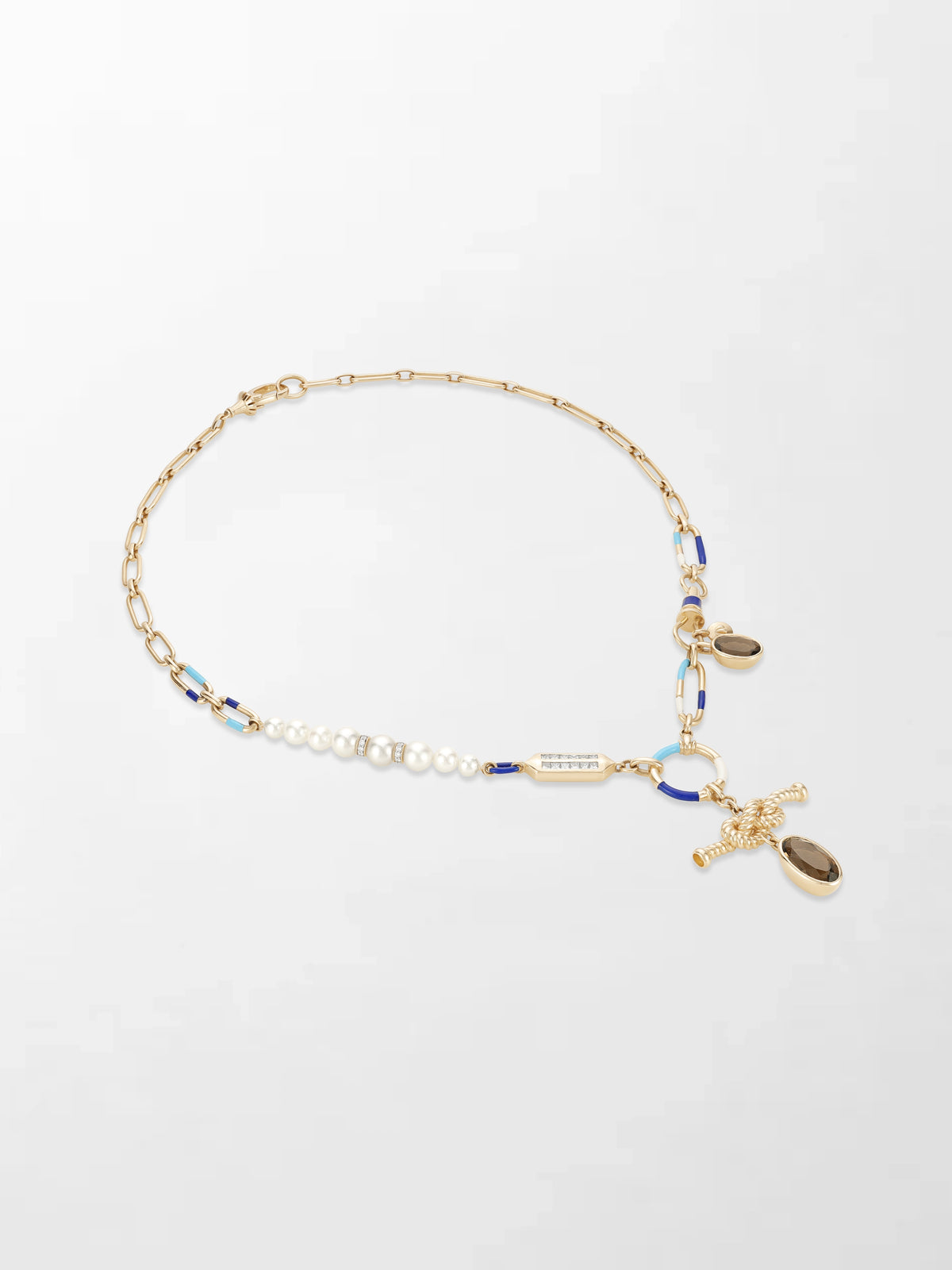 Sailor’s Knot Pearl & Smoky Quartz Necklace