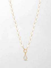 Akoya Pearl Necklace with Split Bezel Pear Pendant